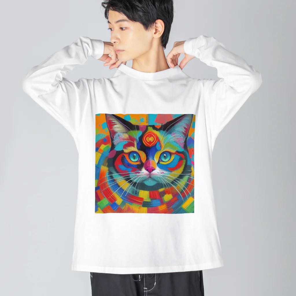 629_CAT_ARTのカラフルキャット ビッグシルエットロングスリーブTシャツ