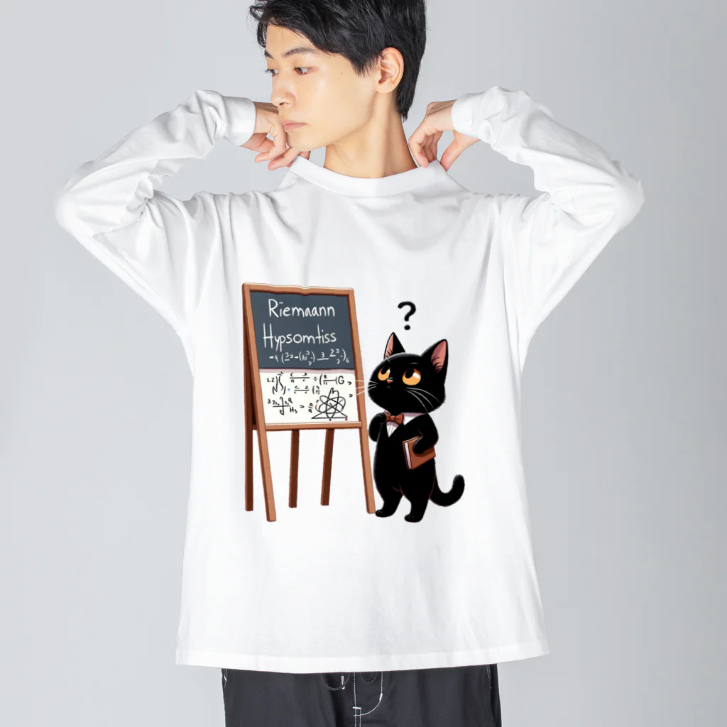niko&PANDA shopのリーマン予想を解こうとしている猫の学者さん ビッグシルエットロングスリーブTシャツ
