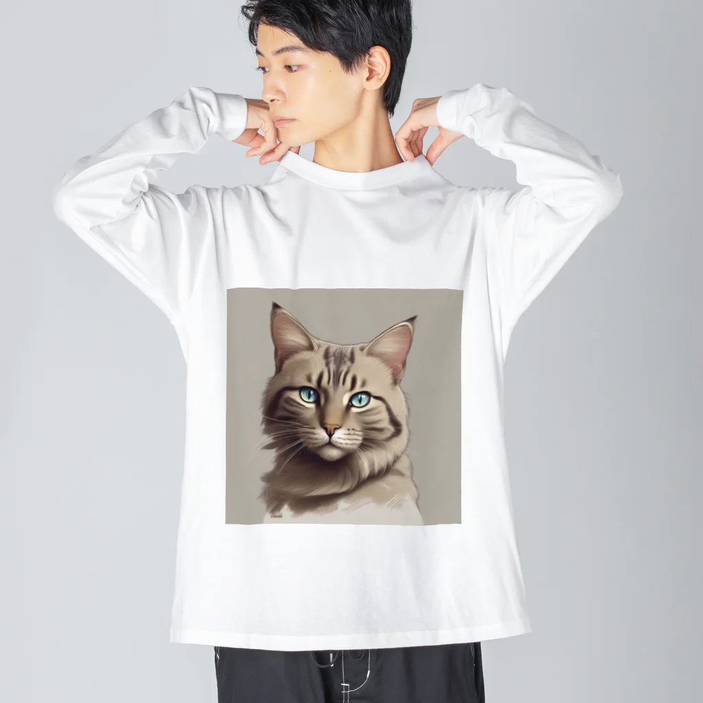 うねうねキャッチのエレガントなネコ ビッグシルエットロングスリーブTシャツ