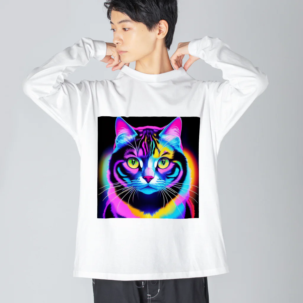 629_CAT_ARTのカラフルサイバーキャット vol2 Big Long Sleeve T-Shirt