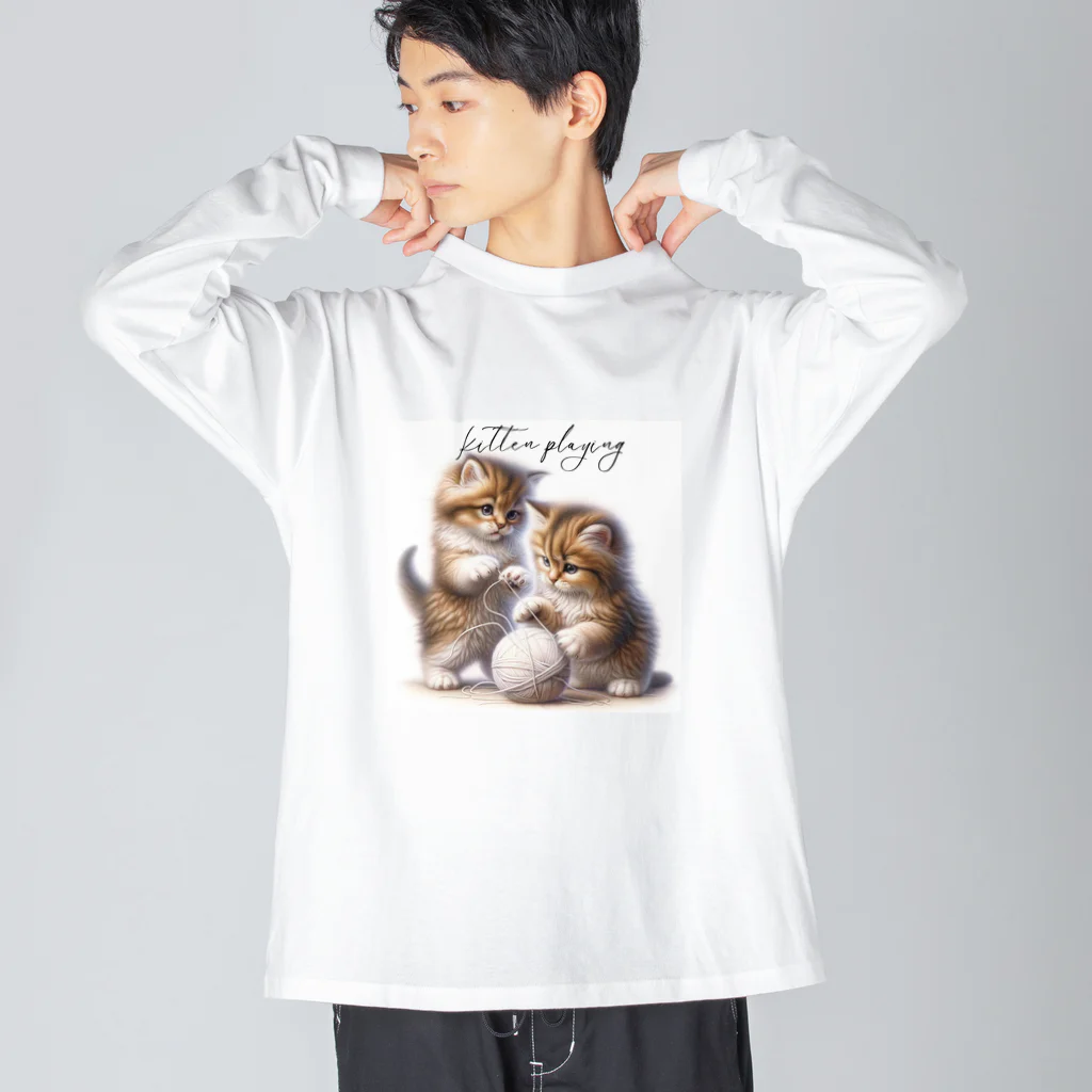 はんなり女史の毛糸玉と子猫 Big Long Sleeve T-Shirt