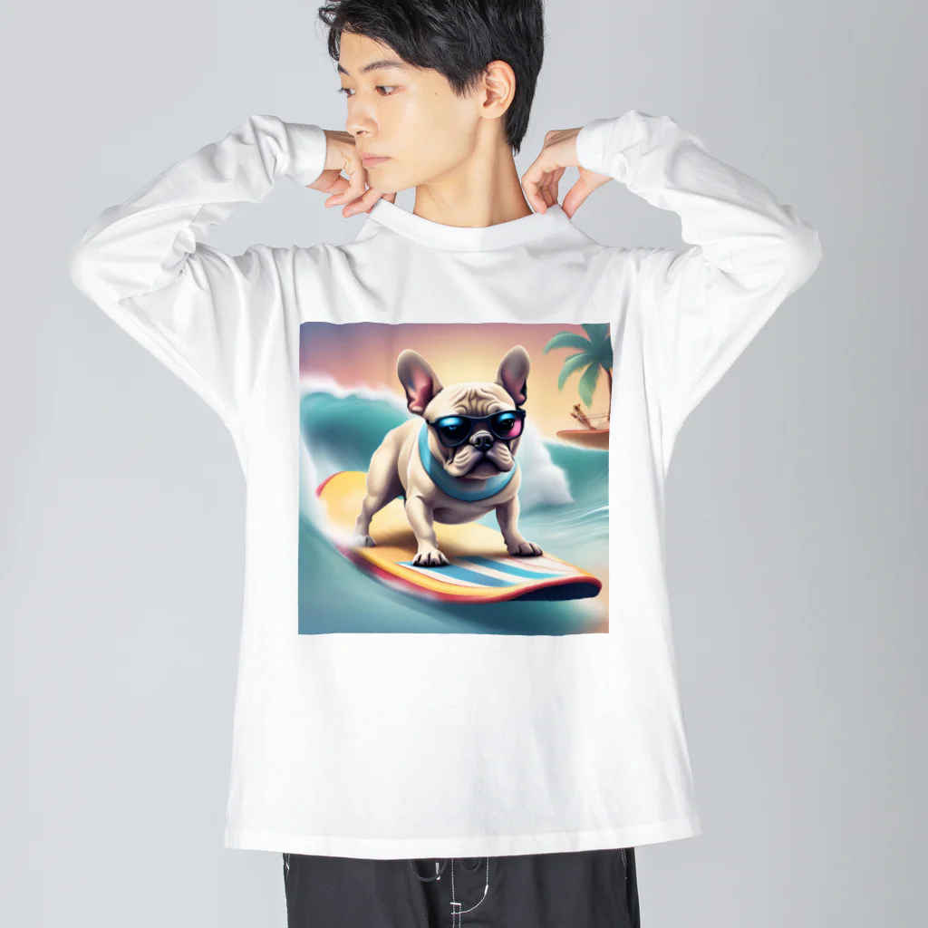 ChicCanvas Boutiqueの波乗り大好きフレンチブルドッグ Big Long Sleeve T-Shirt