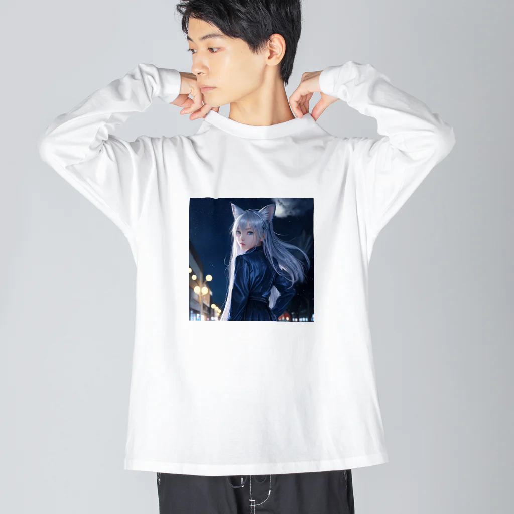 ZZRR12の「深夜の邂逅：猫耳の不思議な出会い」 Big Long Sleeve T-Shirt