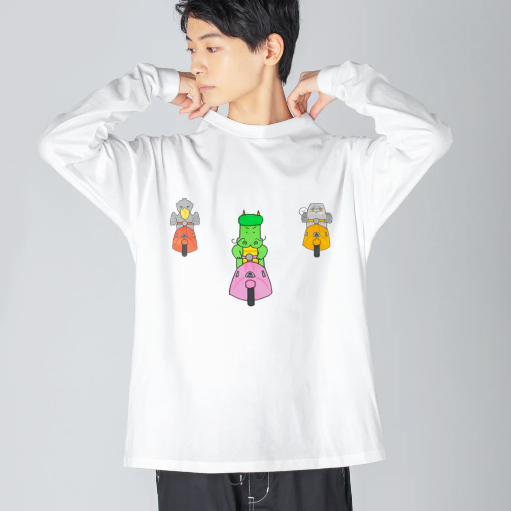 森図鑑の[森図鑑] 龍とハシビロコウとガマグチヨタカのツーリング Big Long Sleeve T-Shirt