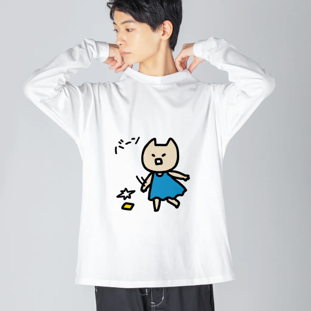 THE STREET MYSTERY CULTUREのスマホを投げるねこくろ Big Long Sleeve T-Shirt