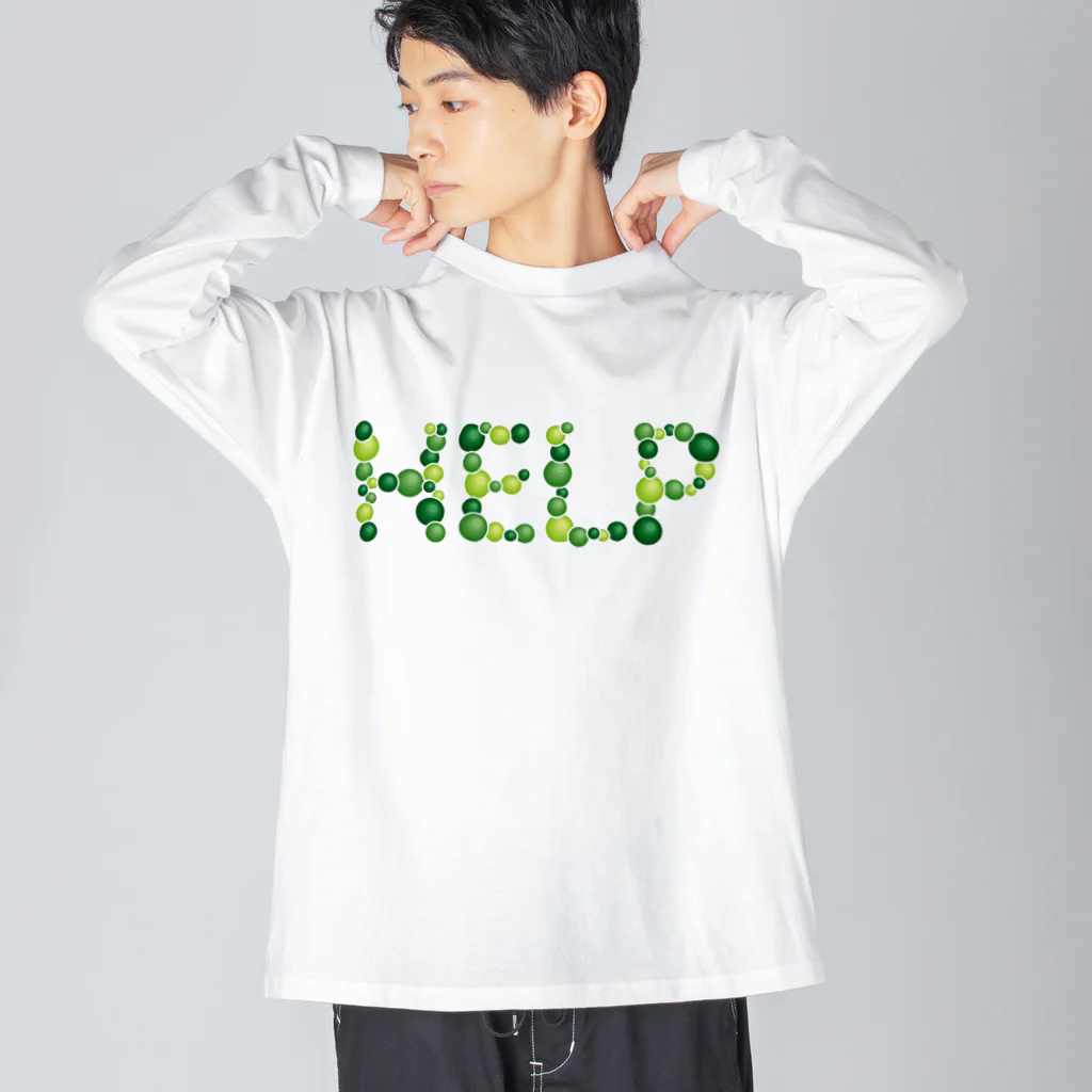 junichi-goodsのバルーン文字「HELP」（緑色系） ビッグシルエットロングスリーブTシャツ