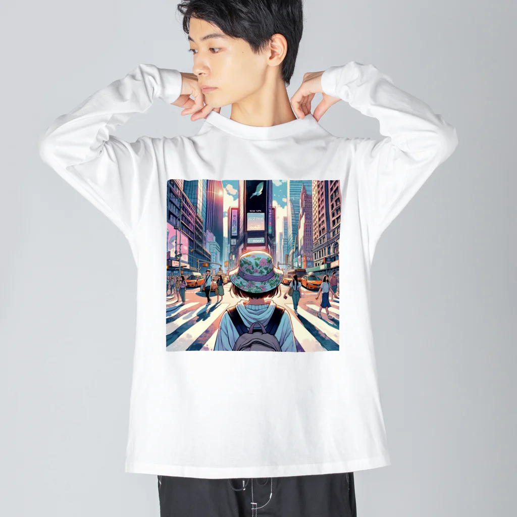 Artful Whiskersの一人旅の少女 ビッグシルエットロングスリーブTシャツ