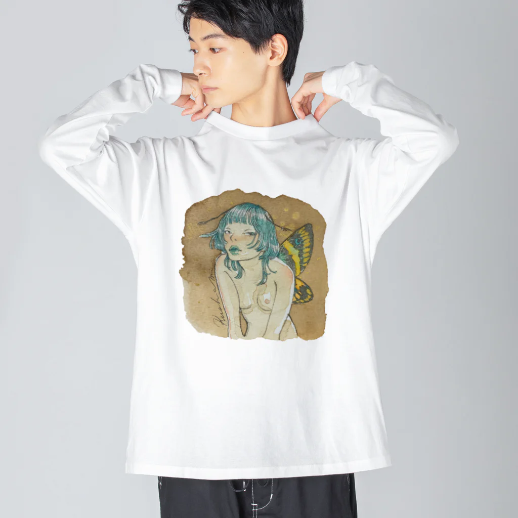 KushaMiの珈琲染めの蝶 Big Long Sleeve T-Shirt