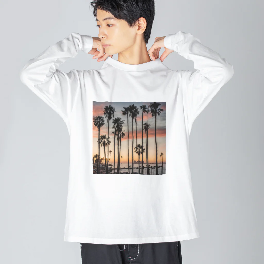 サーフサイドファッションのサンセットビーチパーム Big Long Sleeve T-Shirt