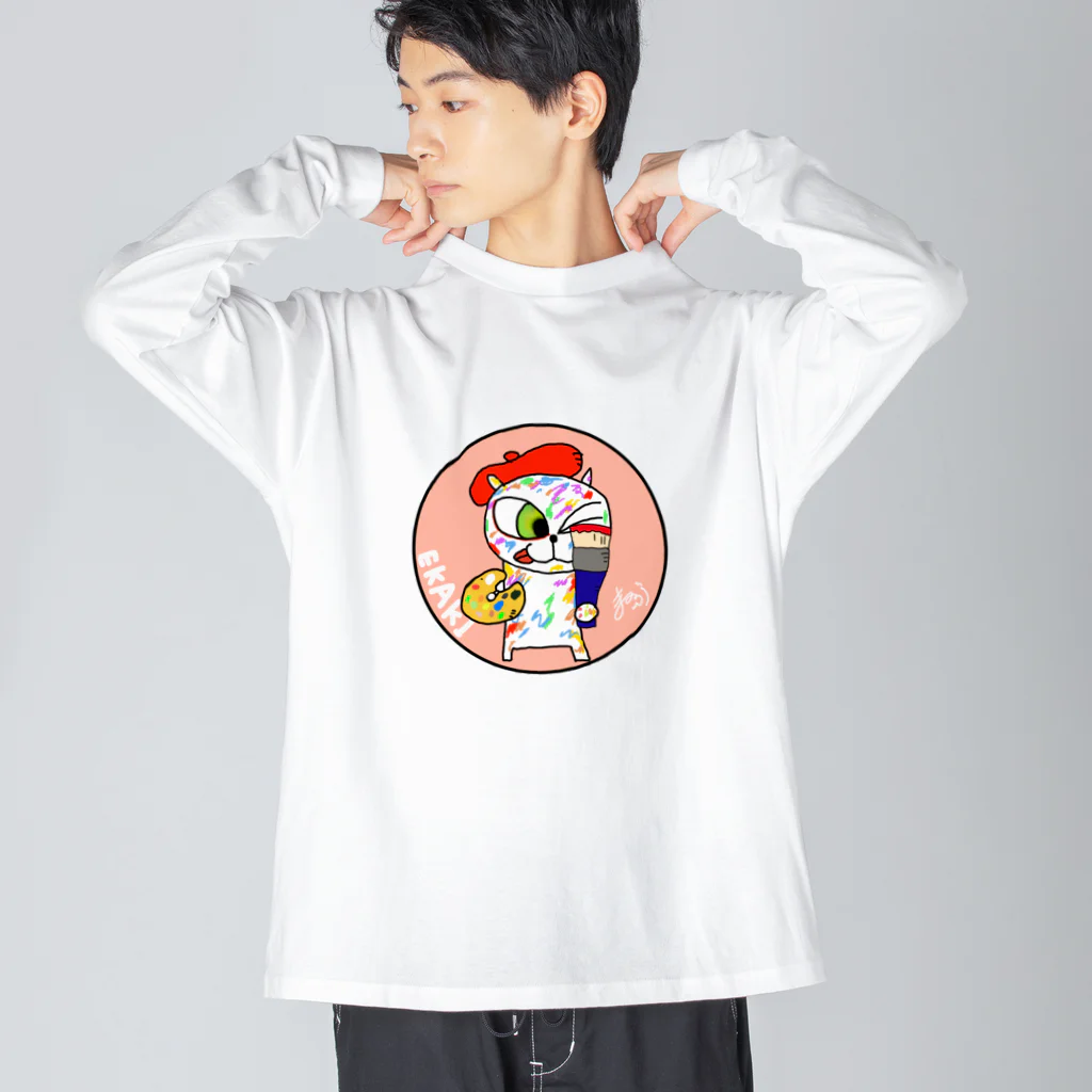 まつのぶ屋さんのお絵描き猫 ビッグシルエットロングスリーブTシャツ