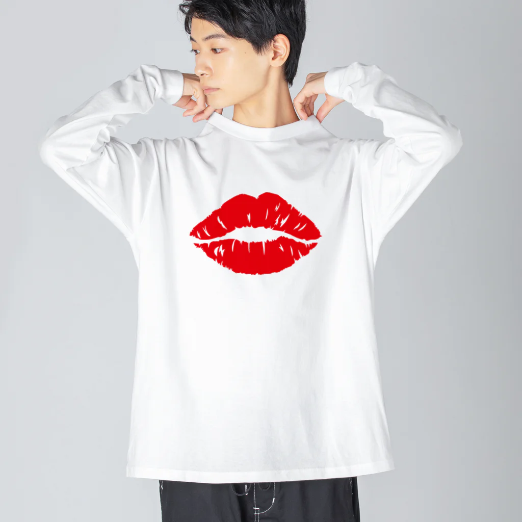 QUQU_WORKSのキスマーク kiss 唇デザイン レッド ビッグシルエットロングスリーブTシャツ