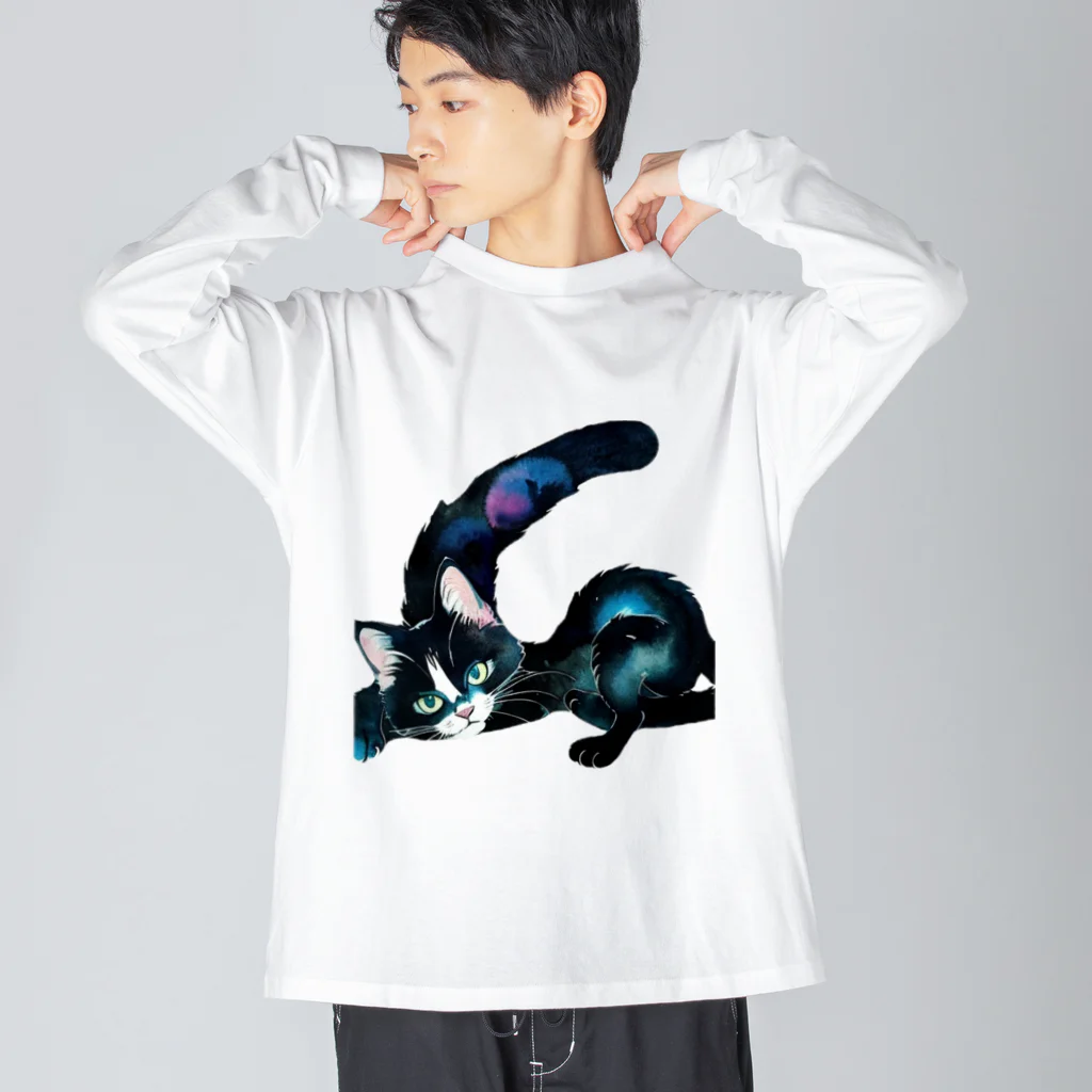 幸運のしっぽの黒猫と魔法の尻尾 Big Long Sleeve T-Shirt