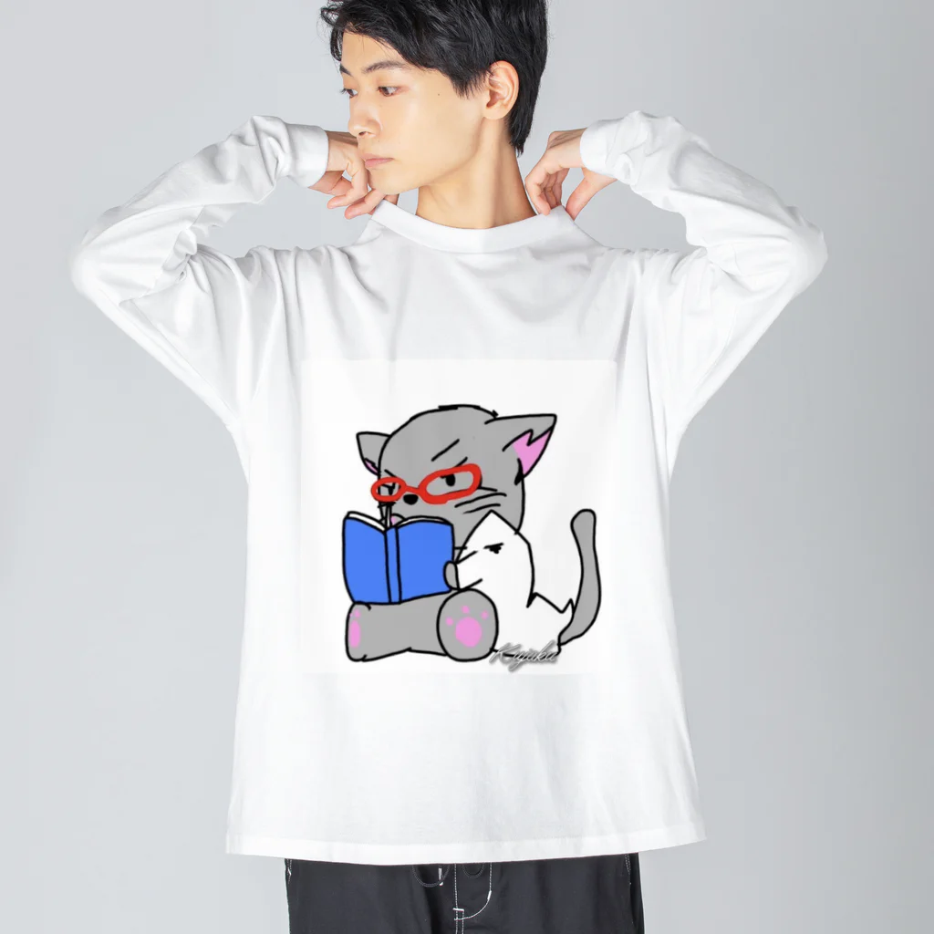 Kujakuの朗読猫 ビッグシルエットロングスリーブTシャツ