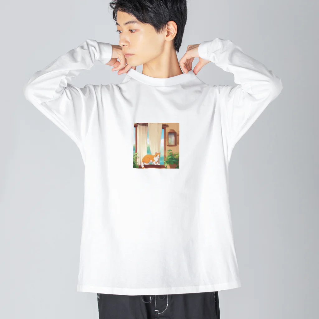 wtr3045のカーテンで遊んでいる猫 Big Long Sleeve T-Shirt