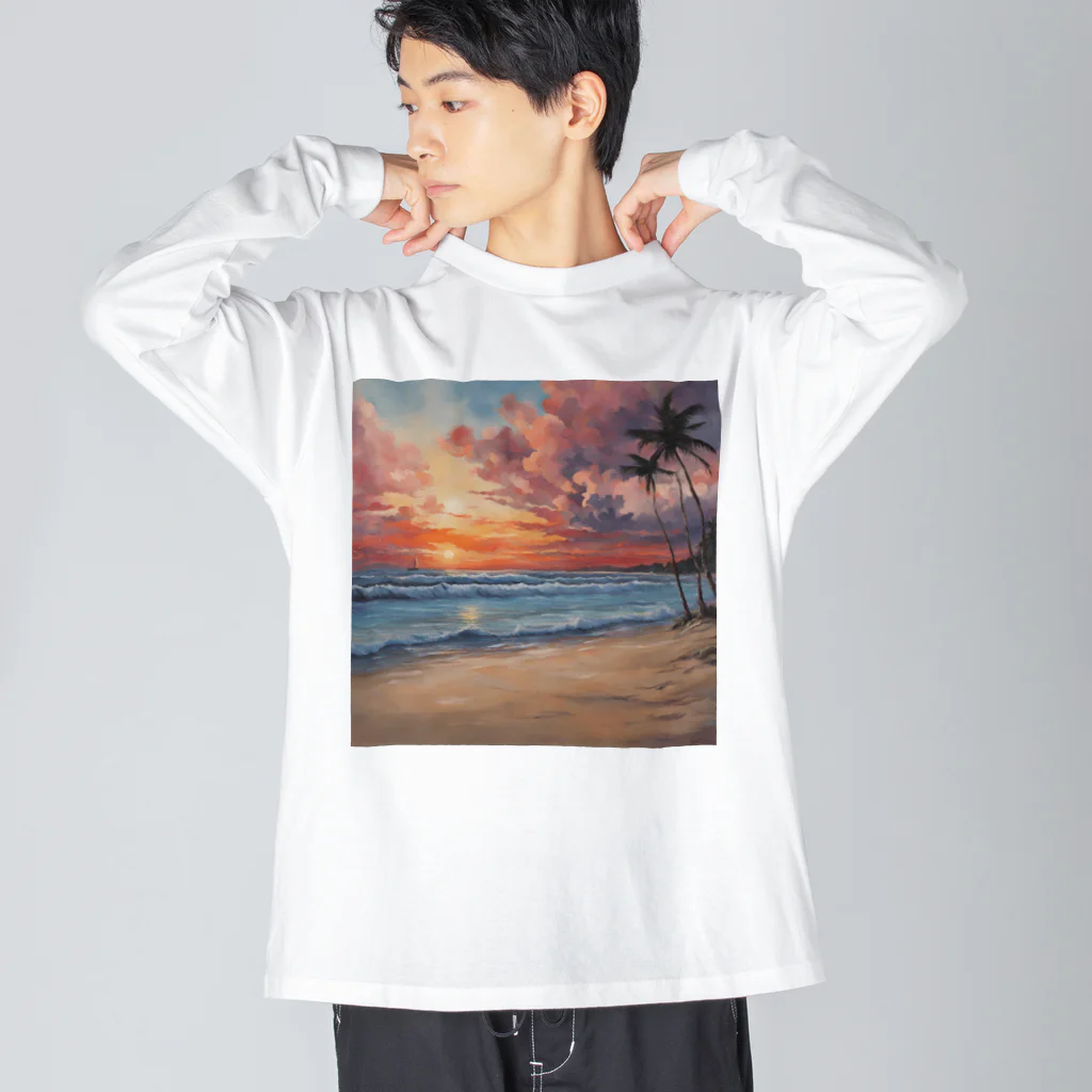 yoshiyoshi88の夕日の海辺 ビッグシルエットロングスリーブTシャツ