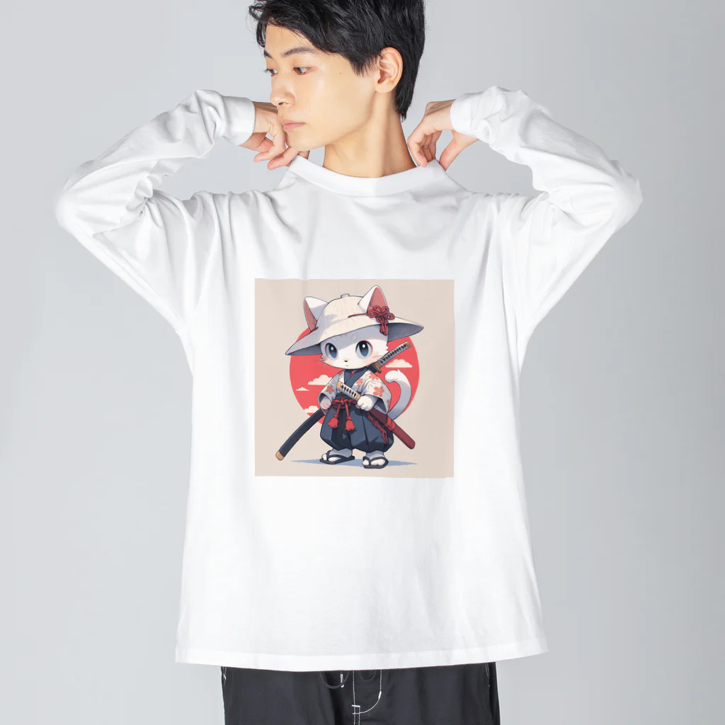 luckycongochanのNeko Samurai  ビッグシルエットロングスリーブTシャツ