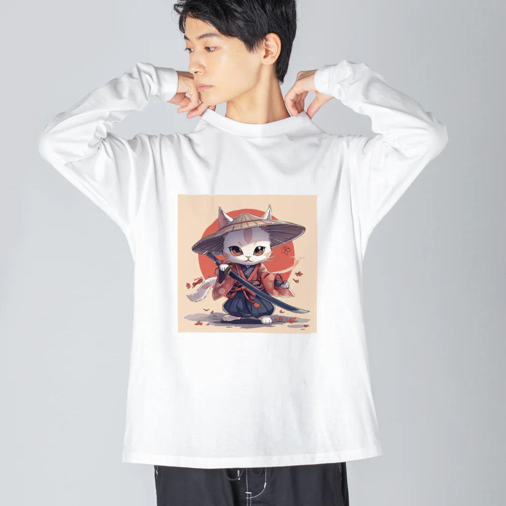 luckycongochanのNeko Samurai ビッグシルエットロングスリーブTシャツ