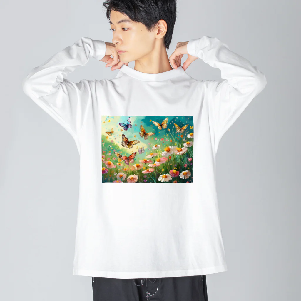 Happy Shopの花とちょう ビッグシルエットロングスリーブTシャツ