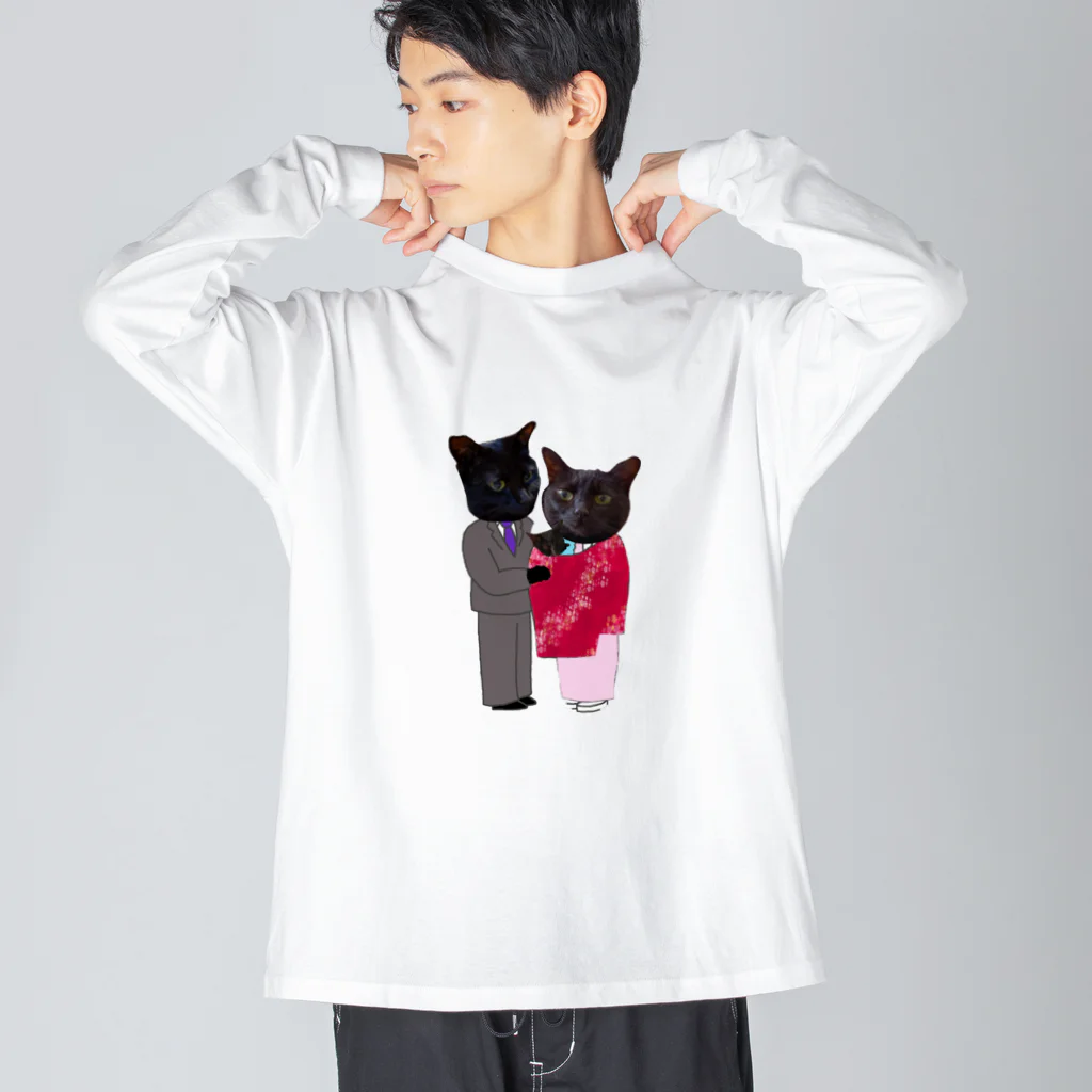 Parallel_merchの黒猫の親子 ビッグシルエットロングスリーブTシャツ