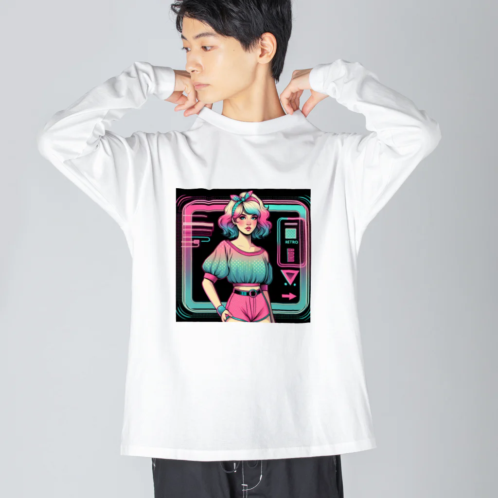gomamisosoupのニューレトロな女の子イラスト ビッグシルエットロングスリーブTシャツ