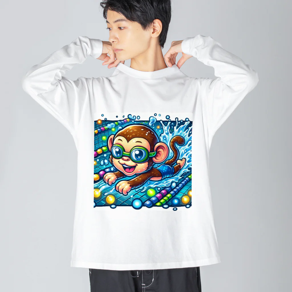アニマルキャラクターショップのSwimming monkey Big Long Sleeve T-Shirt