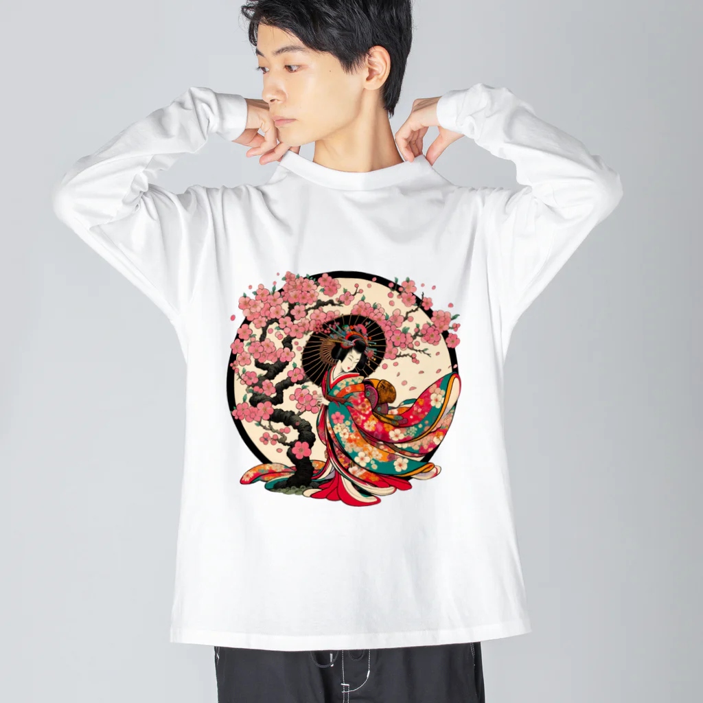 manyou-lab_Ukiyo-eの浮世絵 花魁と桜 Ukiyoe Oiran and Cherry Blossoms [UOS-DL-SR001-0001] ビッグシルエットロングスリーブTシャツ