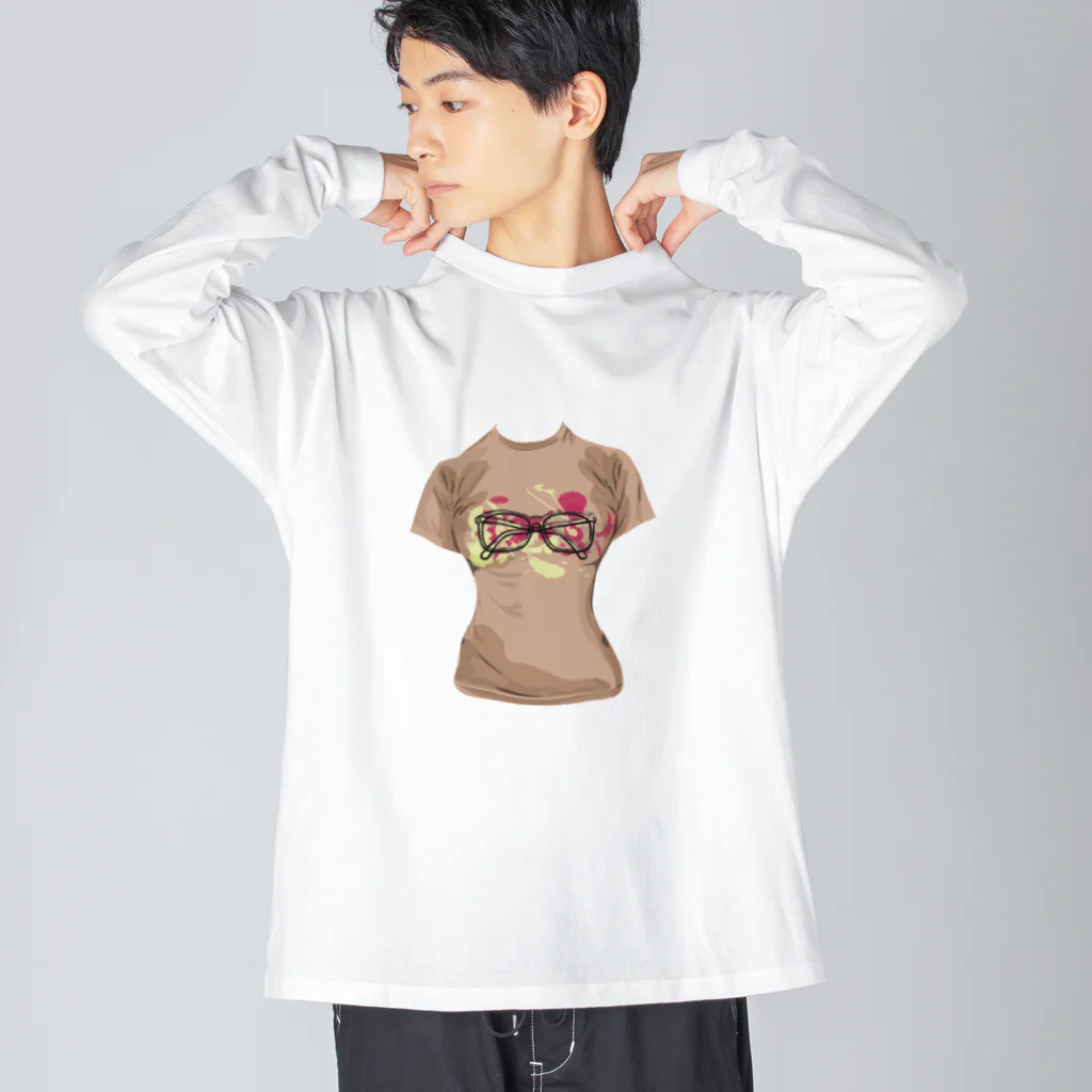 ファンシーTシャツ屋の水玉メガネ柄シャツ ビッグシルエットロングスリーブTシャツ