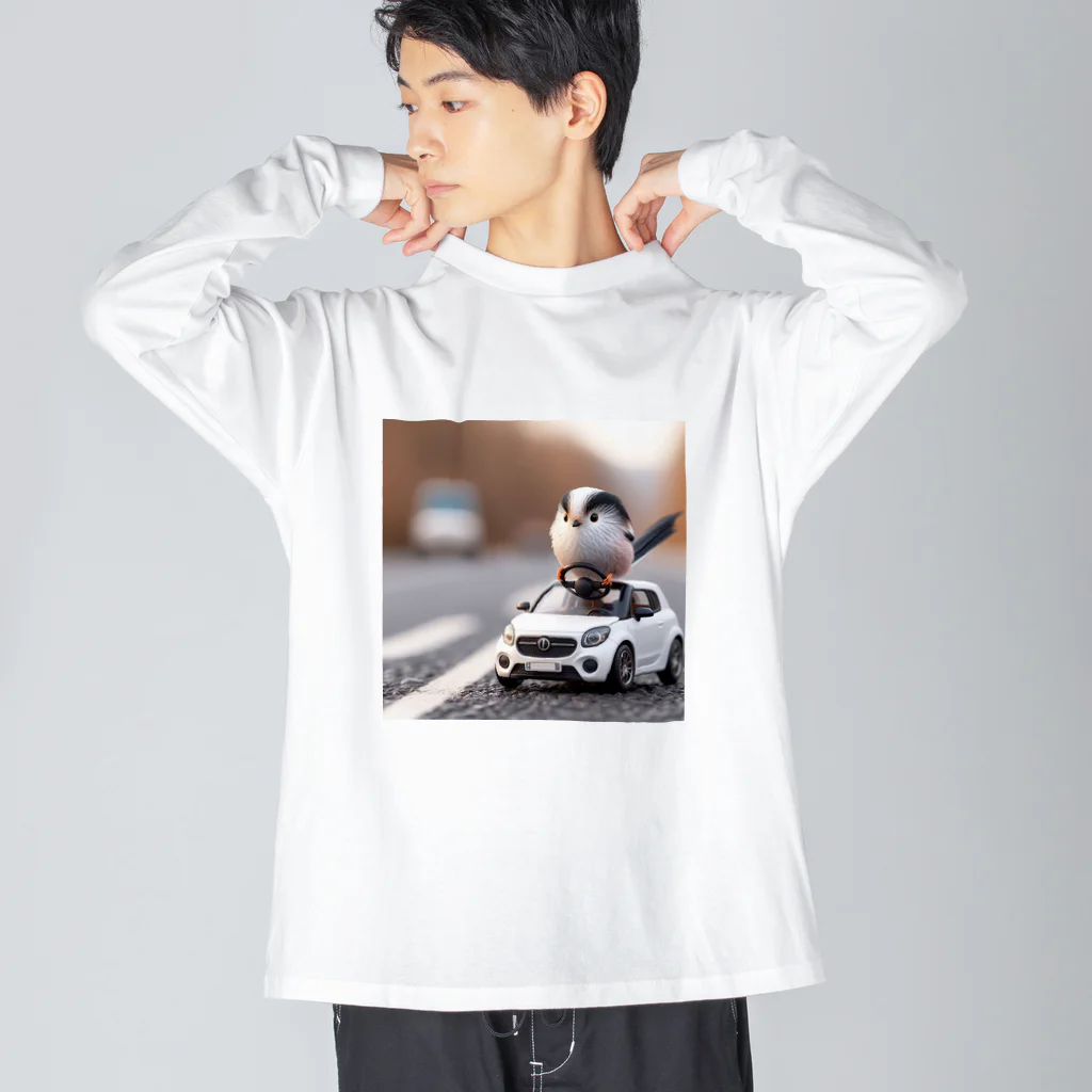 YoChan_hokkaidoのかわいいシマエナガくん ビッグシルエットロングスリーブTシャツ