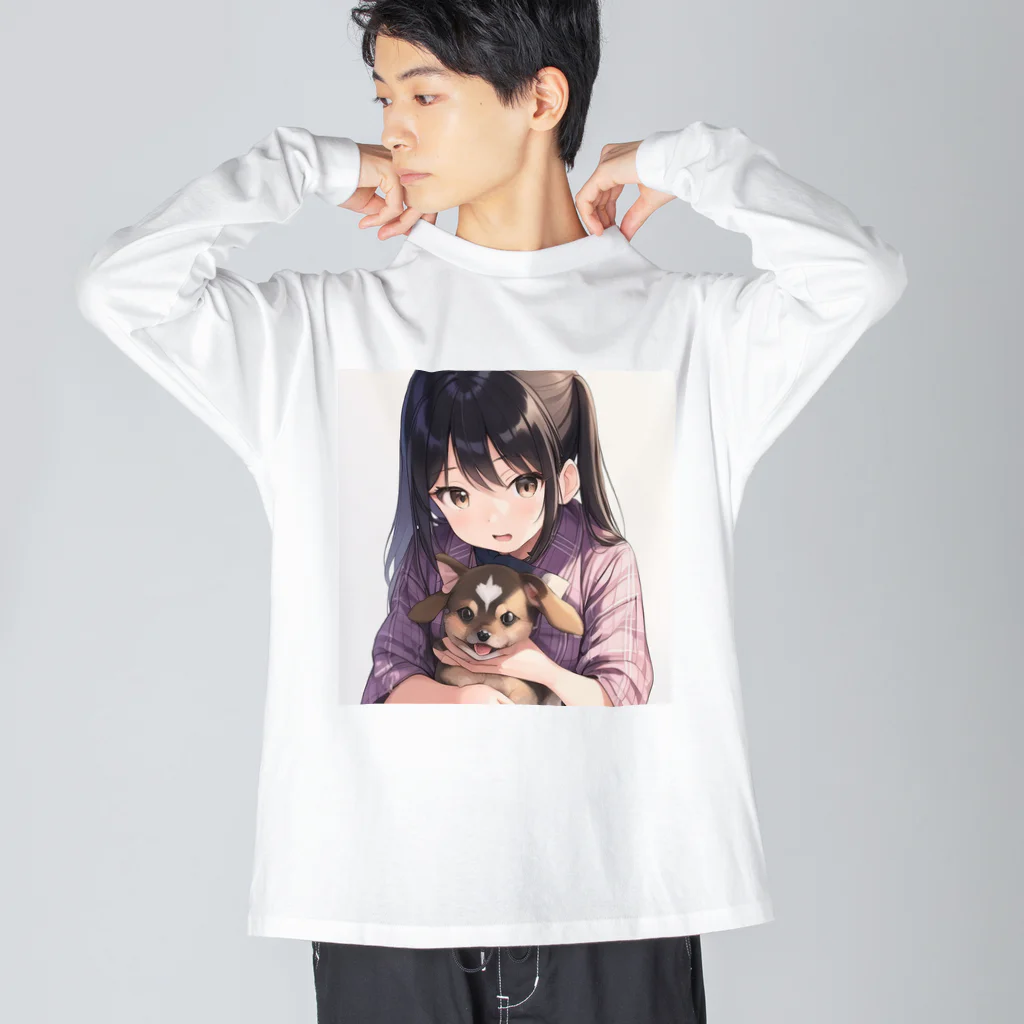 あかいはちの犬と少女 ビッグシルエットロングスリーブTシャツ