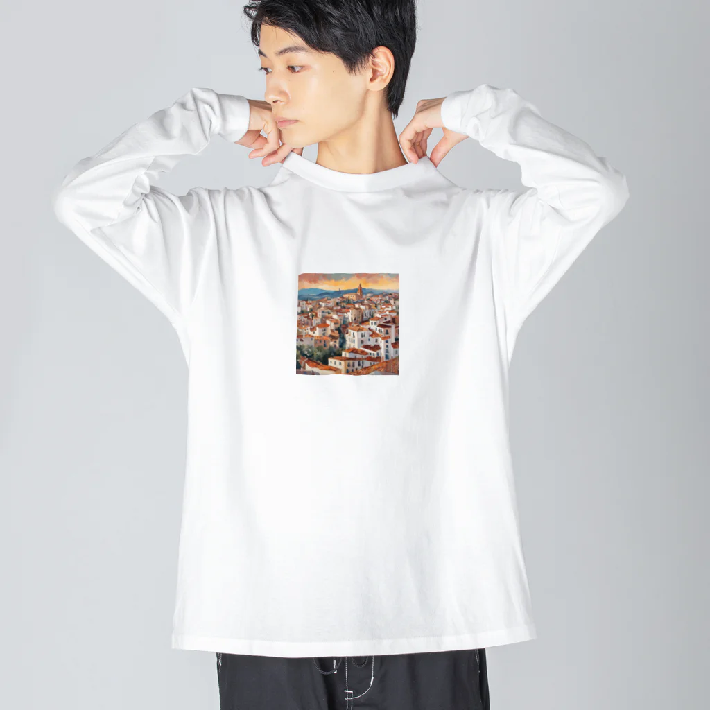 Satoshi-Pokemonmasterのスペインの街並み予想図 ビッグシルエットロングスリーブTシャツ