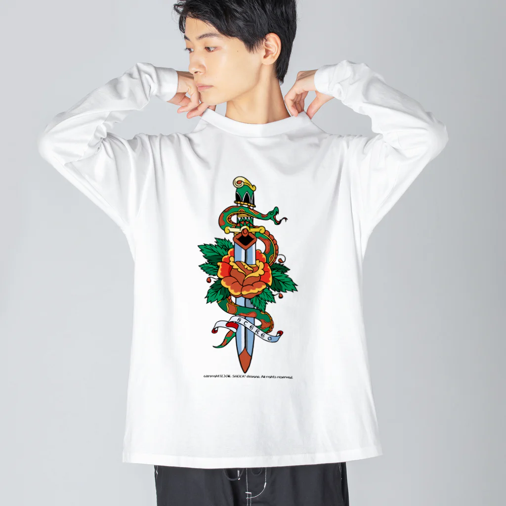 ファンシーTシャツ屋の蛇と薔薇のダガータトゥーデザイン Big Long Sleeve T-Shirt