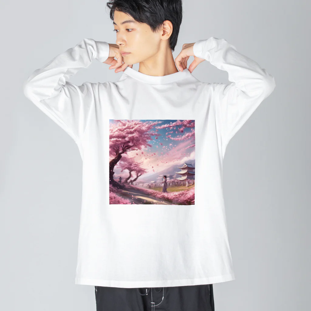 Y.Maeの舞い散る桜 ビッグシルエットロングスリーブTシャツ