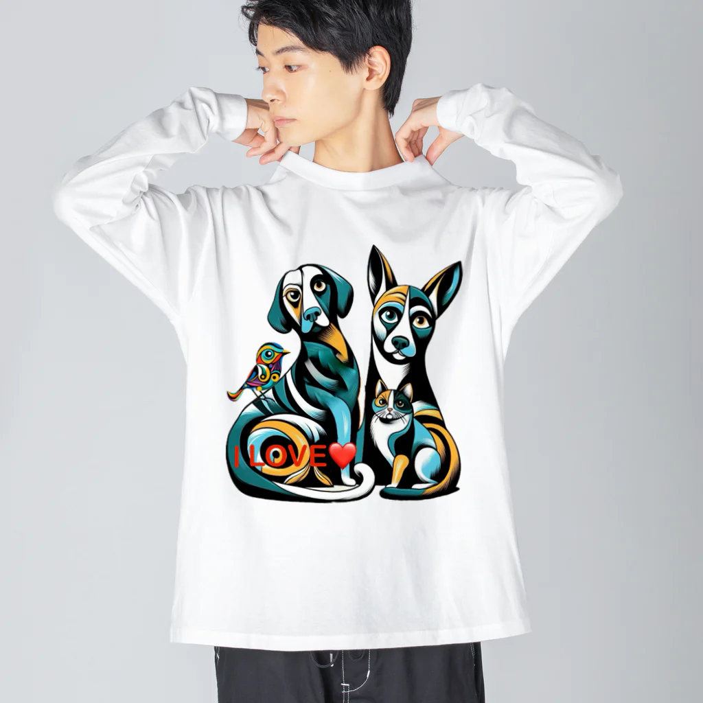 大人かわいい動物の世界のカラフルアニマルの家族 Big Long Sleeve T-Shirt