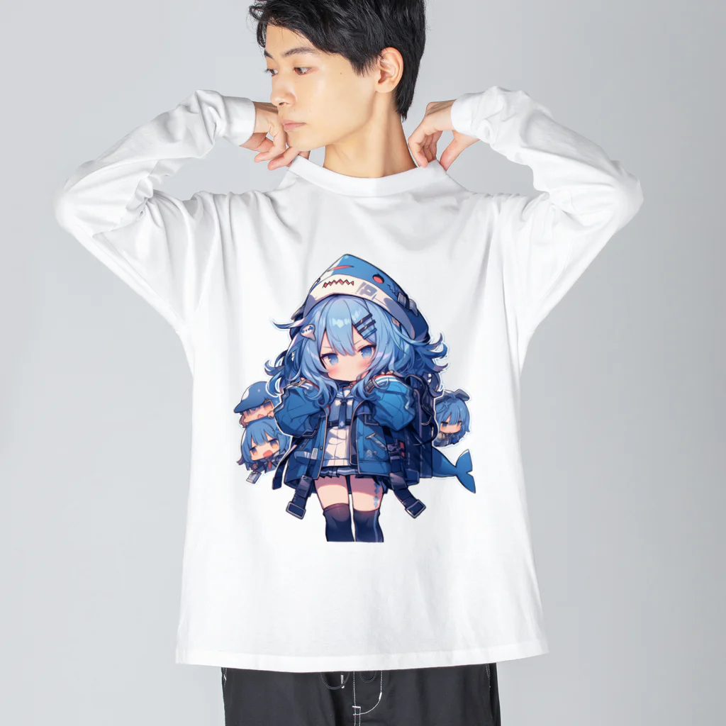 honoka_tのサメフードの美少女 ビッグシルエットロングスリーブTシャツ