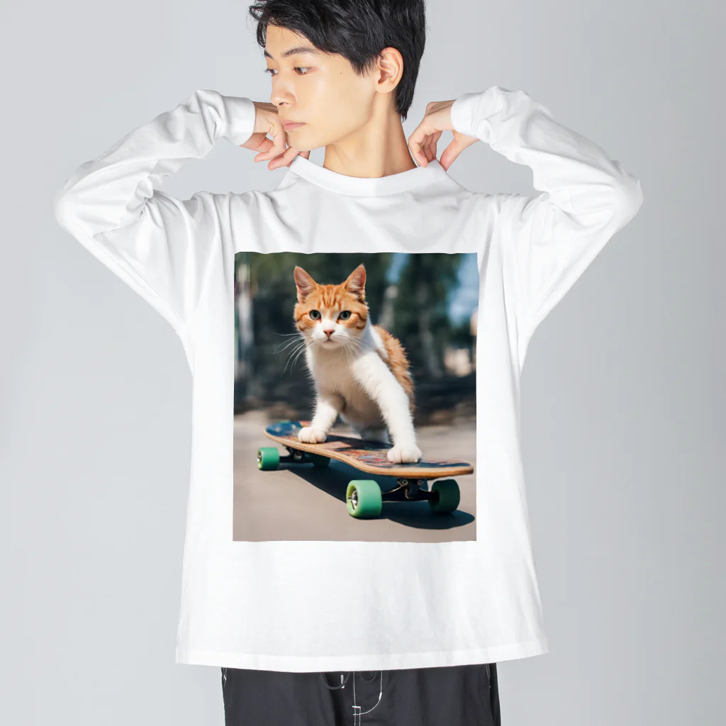 ゴーアップのa cat on the skateboard（スケボネコ） ビッグシルエットロングスリーブTシャツ