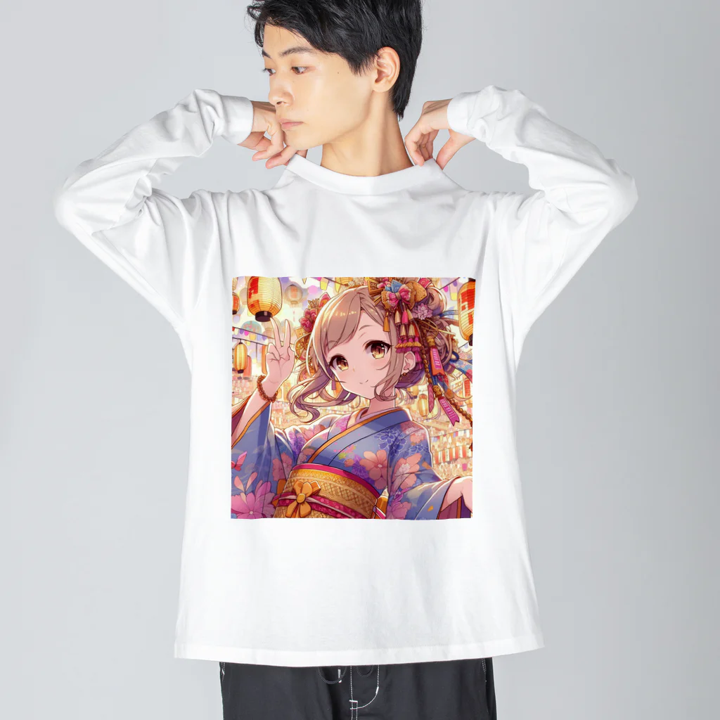 推しの美少女とアイドルのお祭りを楽しむ浴衣美少女 Big Long Sleeve T-Shirt