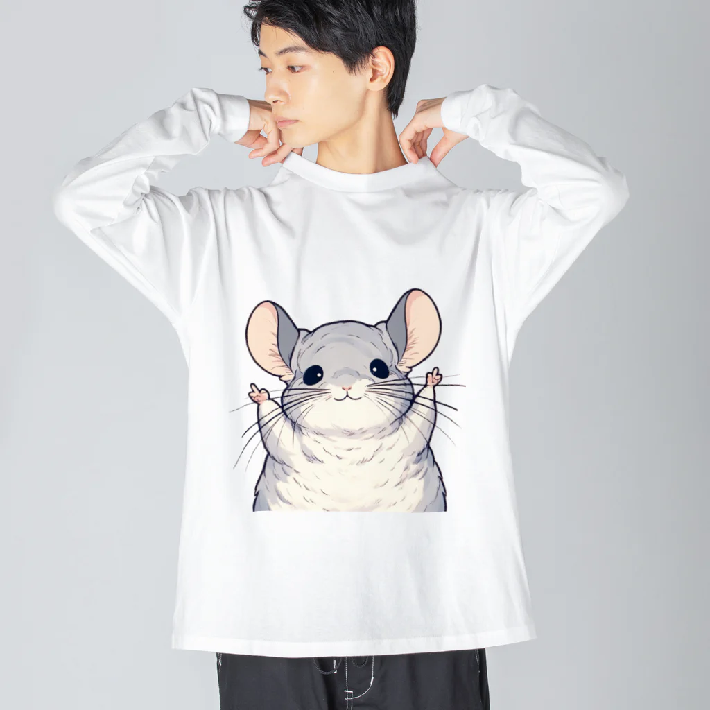 もふっとチンチラ🐭のばんざいチンチラ Big Long Sleeve T-Shirt