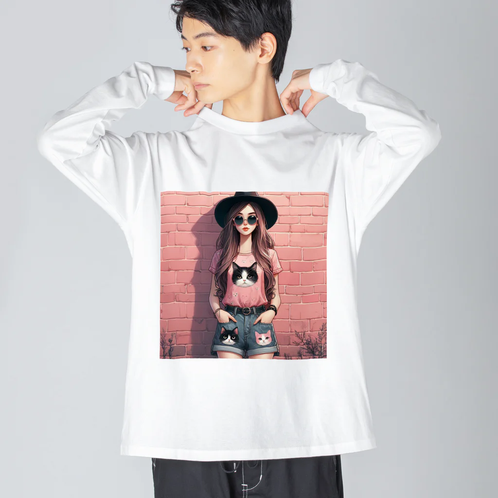 SaltyCookie Design Worksの猫好きの女の子のファッション(1) ビッグシルエットロングスリーブTシャツ