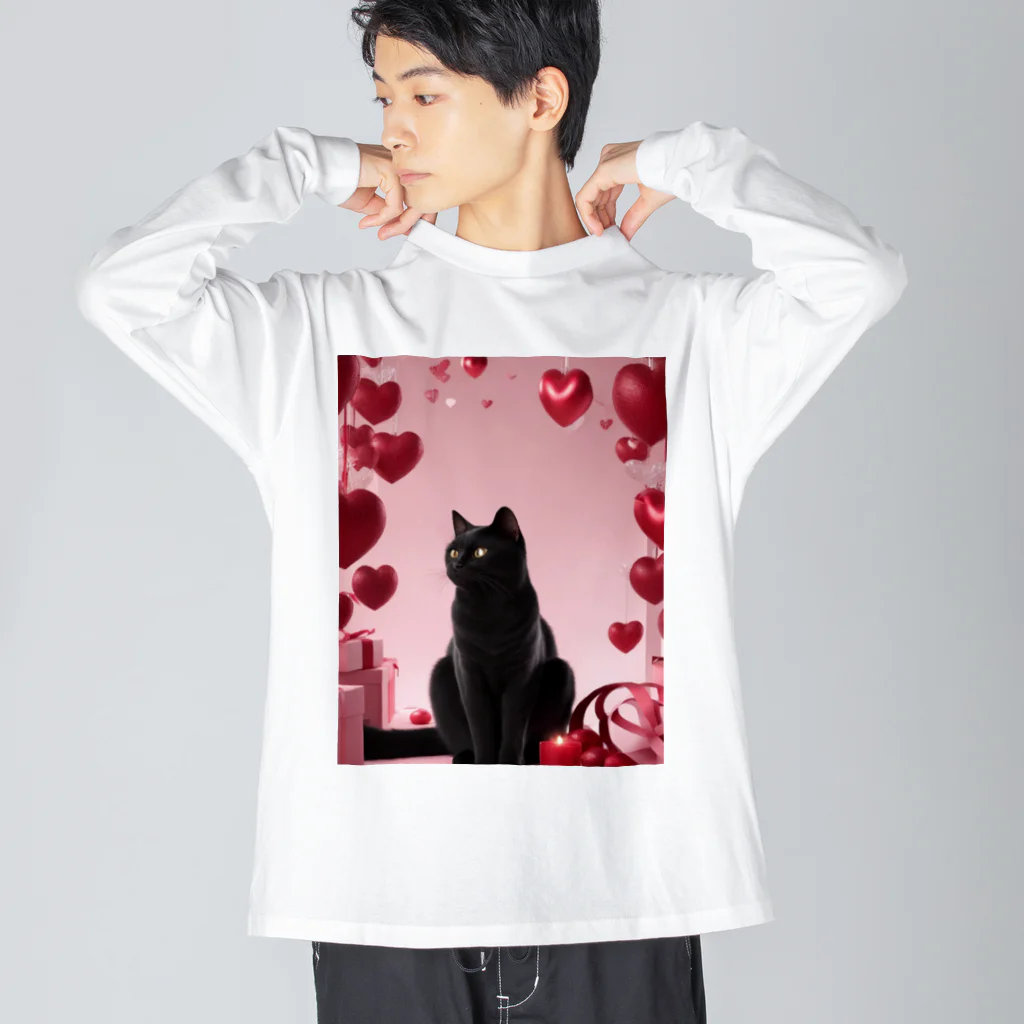 クロネコ屋のクロネコとハート Big Long Sleeve T-Shirt