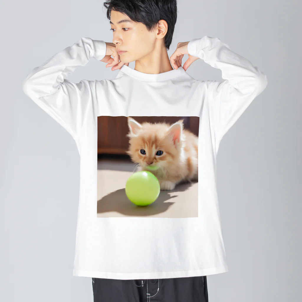 SkyBlueのもふもふな子猫 ビッグシルエットロングスリーブTシャツ