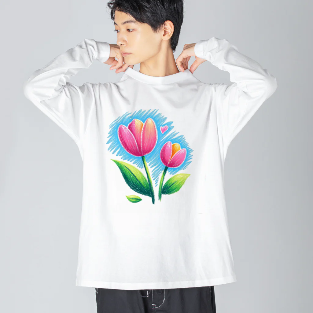 gentle_timeの春の訪れを告げる、やわらかなチューリップの花々 ビッグシルエットロングスリーブTシャツ