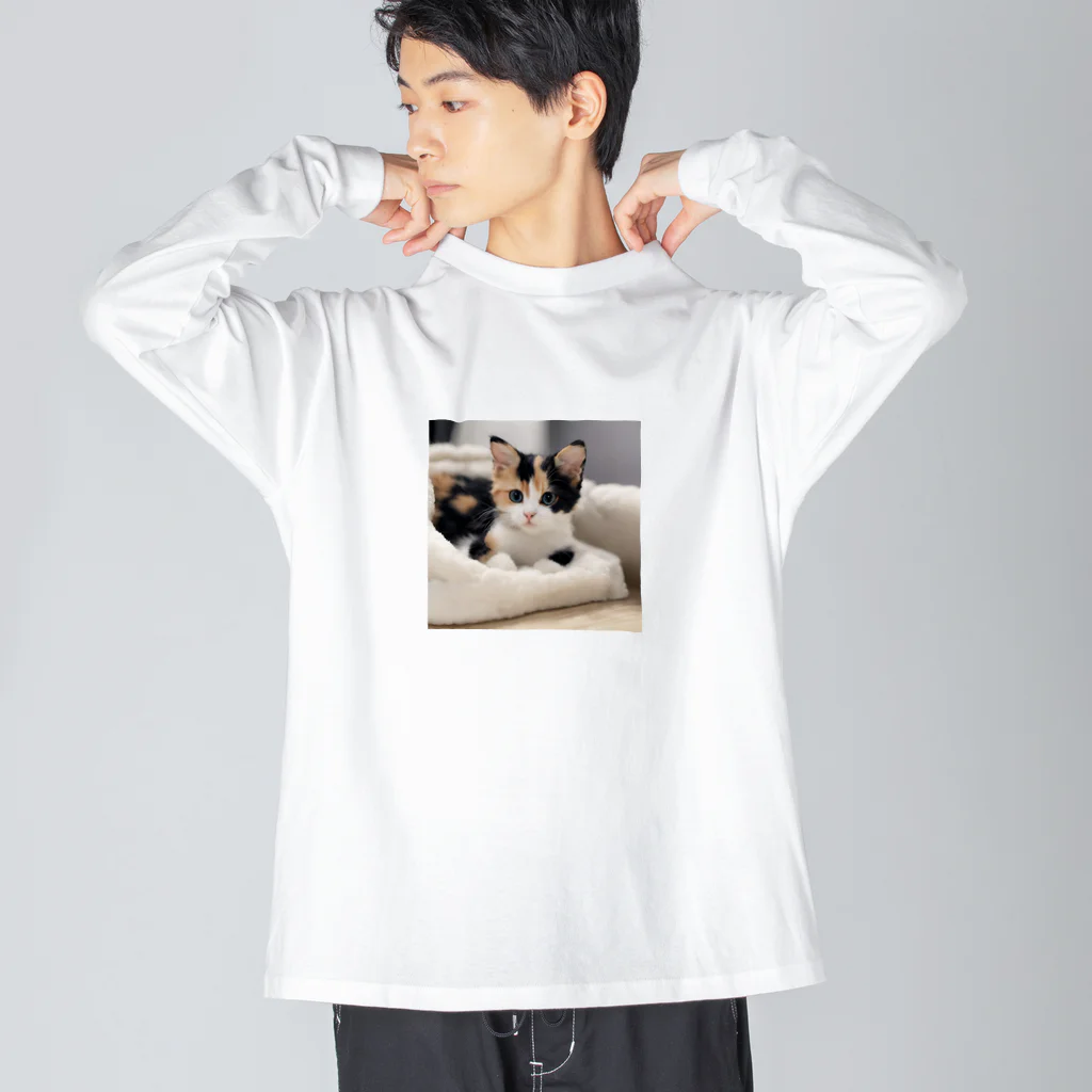 癒しリフレッシュの愛らしい子猫ちゃん ビッグシルエットロングスリーブTシャツ