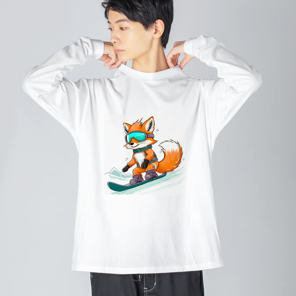 まるアニマル　のスノーボード　キツネ ビッグシルエットロングスリーブTシャツ