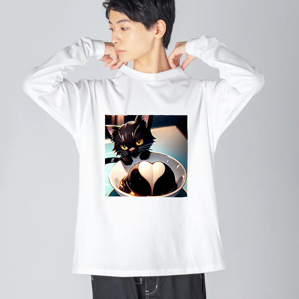 黒猫と珈琲のバレンタインに黒猫のチョコレートボムはいかが？ Big Long Sleeve T-Shirt