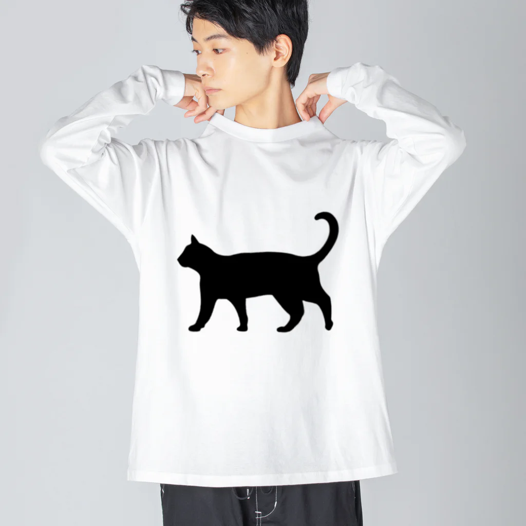 Teatime ティータイムの黒猫は見ていた　ねこ ビッグシルエットロングスリーブTシャツ