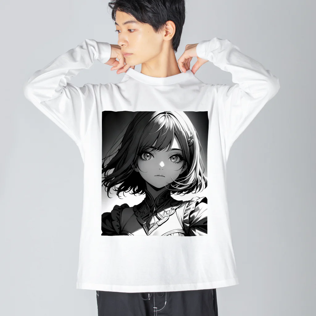 Relaxing Beatsのモノクロ美少女 Big Long Sleeve T-Shirt