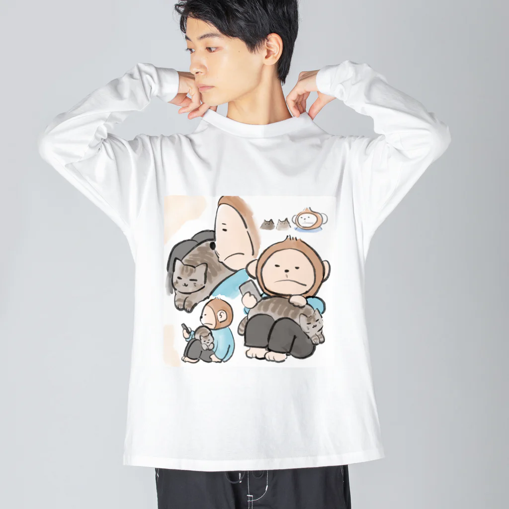 アプリコット・バスの猫に乗られた猿 Big Long Sleeve T-Shirt