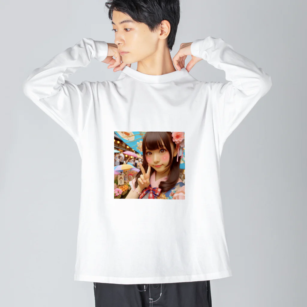 homarengeの和傘の女の子 ビッグシルエットロングスリーブTシャツ