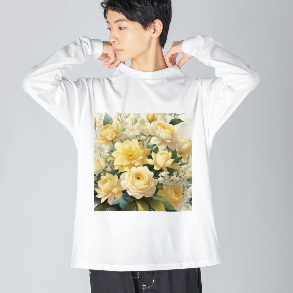 okierazaのペールイエローテーマの花束 ビッグシルエットロングスリーブTシャツ