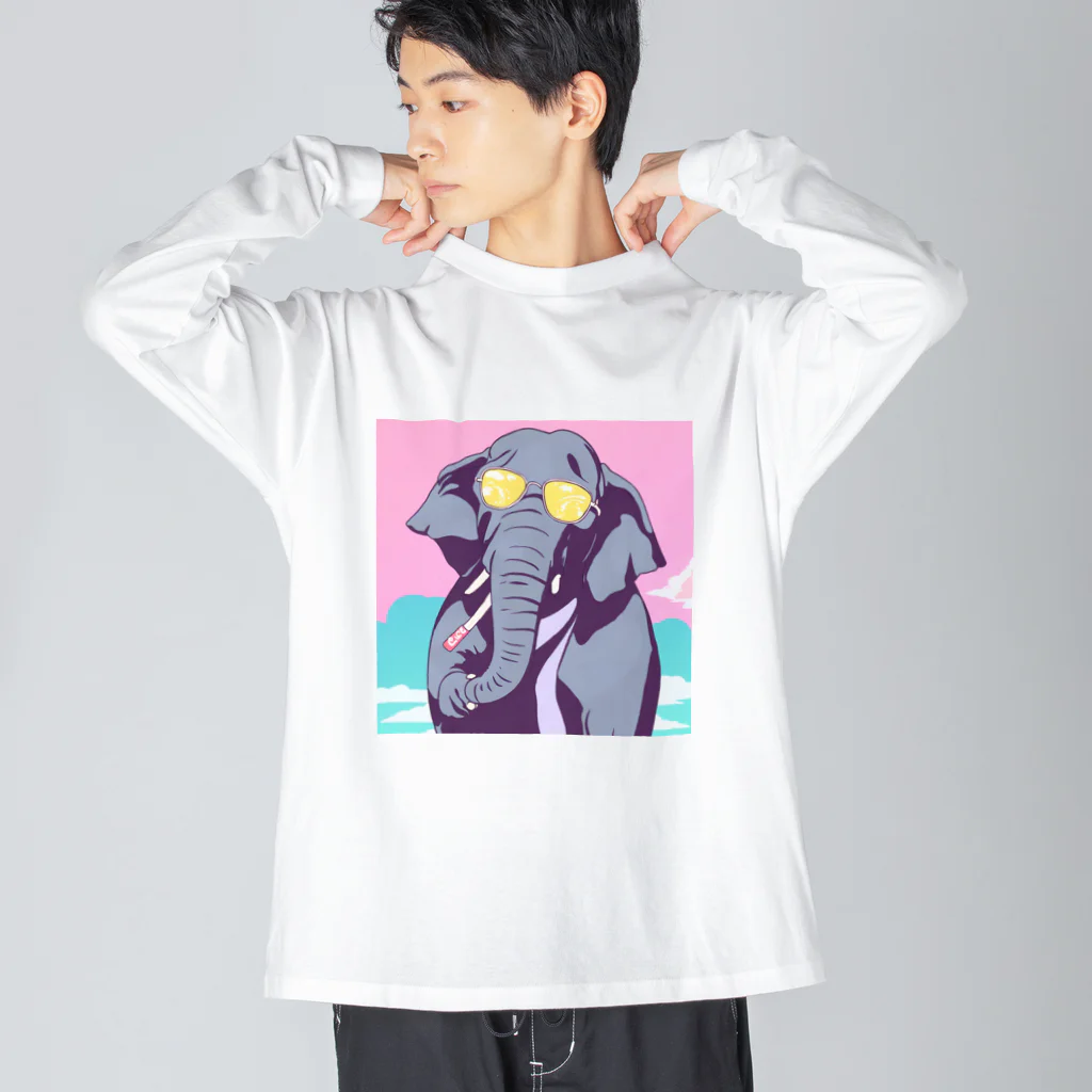 hachicoooのちょい悪ゾウ ビッグシルエットロングスリーブTシャツ